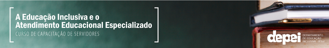 Fundo azul degradê. Em texto: A educação inclusiva e o atendimento educacional especializado.